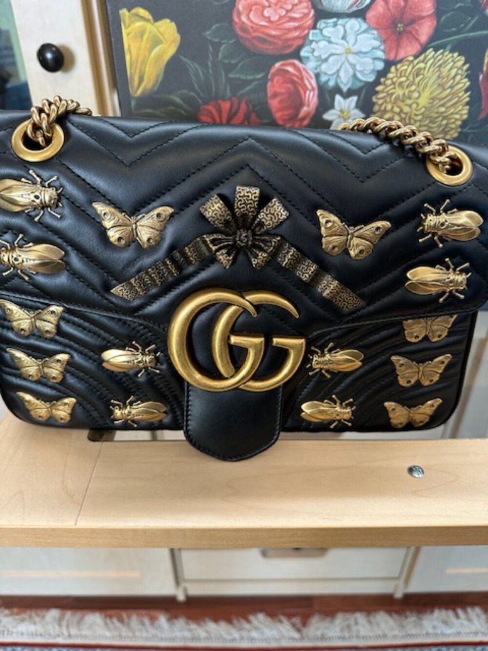 Gucci GG Marmont Medium Insect Black Matelassé Purse - Picture 3 of 16